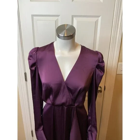 BCBG Max Azria Blackberry Purple Satin Long Sleeve Midi Dress $228, Size 2,  NWT!